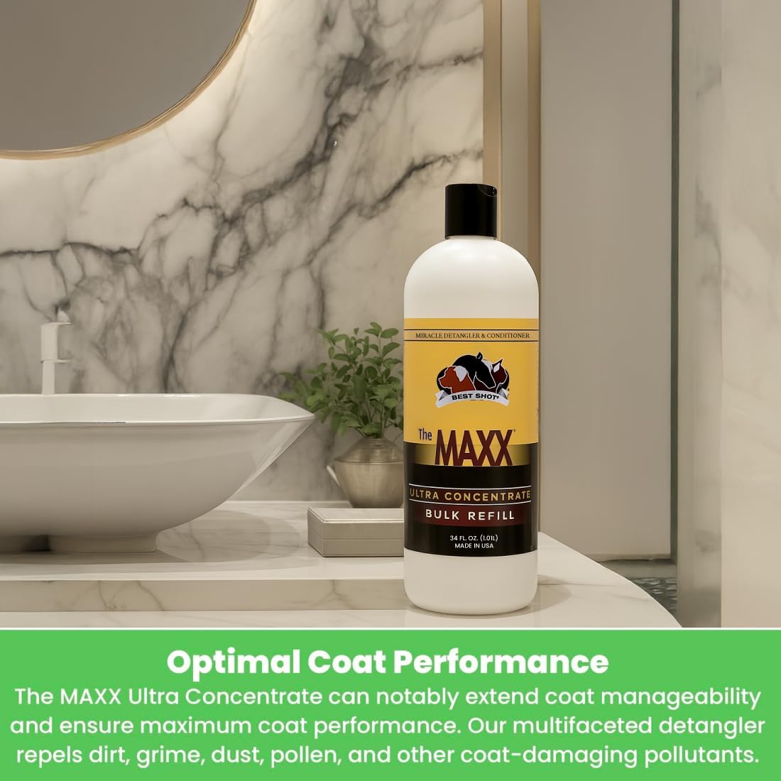 Best Shot The MAXX Ultra Concentrate Miracle Detangler and Conditioner, Moisturizing Conditioner for Pets, Hypoallergenic, 34 Oz.
