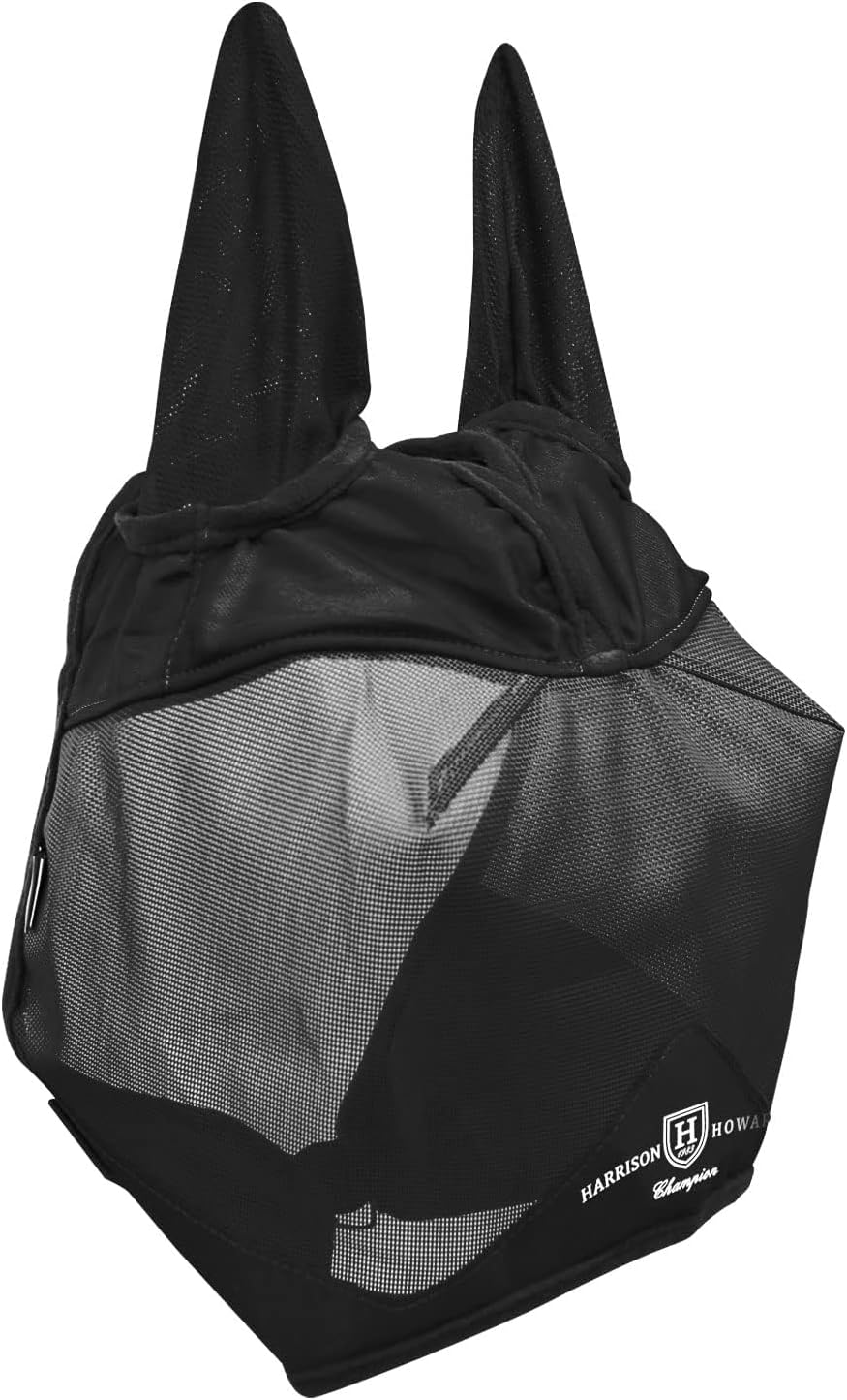 Harrison Howard UV-proof Multi-Function Fabrics Thick Fleece Padding Horse Fly Mask Half Face with Ears Black Warmblood Extra Large