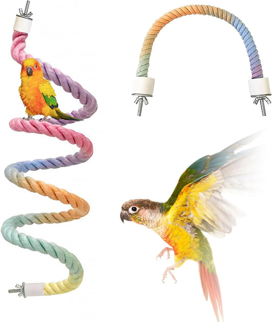 2pcs Gradient Colorful Bird Rope Perch Stand,Bird Cage Climbing Rope Toys Accessories,Bendable Climbing,Parakeet Lovebirds Cockatiels Budgies Play (15.7'',39.3'')