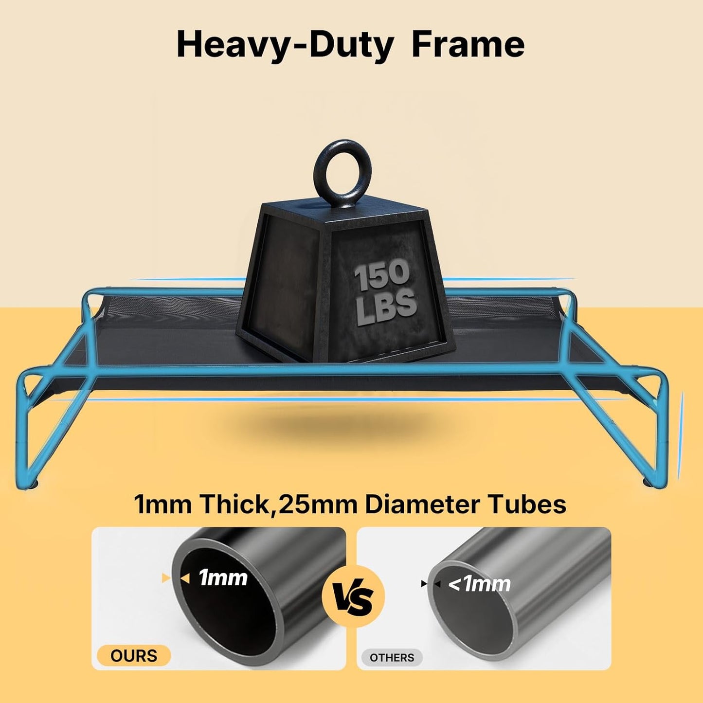 Veehoo Original Outdoor Elevated Dog Bed, Cooling Raised Dog Cot for Medium Dogs, Portable Standing Pet Hammock Platform with Washable Breathable Mesh, No-Slip Feet, Medium, Black, CWC2201