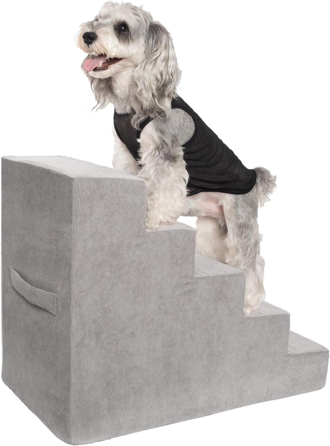MEWANG Dog Stairs for Small & Medium Dogs and Old Cats –3/4/ 5 Steps High-Density Foam Pet Ramp for Bed & Couch, Non-Slip, Washable Cover, Grey (Square Corner, 5 Steps: 29.92''×22.83''×15.75'', 2)