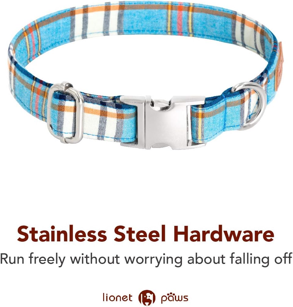 Lionet Paws Boy Dog Collar with Bowtie, Comfortable Adjustable Cute Blue Plaid Bow Tie Collar for Male Puppies and Cats Gift, XS, Neck 8-12 inches