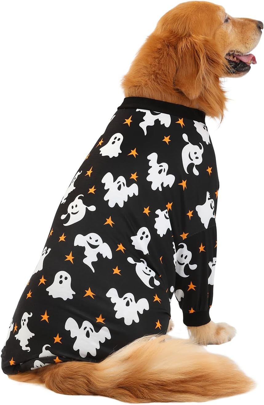 HDE Dog Pajamas One Piece Jumpsuit Lightweight Dog PJs Shirt for M-3XL Dogs Ghostly Stars - 3XL