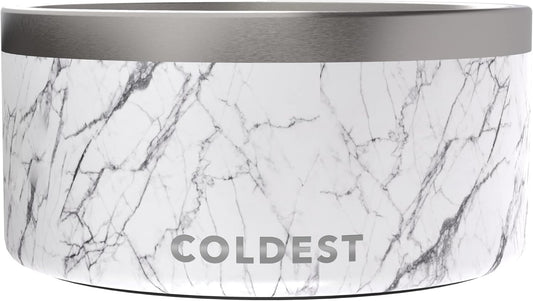 Coldest Dog Bowl - Anti Rust Metal, Non Slip, 3 Layers Insulated Stainless Steel Dog Bowls - Spill Proof & Heavy Duty - Water Bowl for Dogs, Cats & Pets, Dish Washer Safe (200 oz, Carrara Marble)