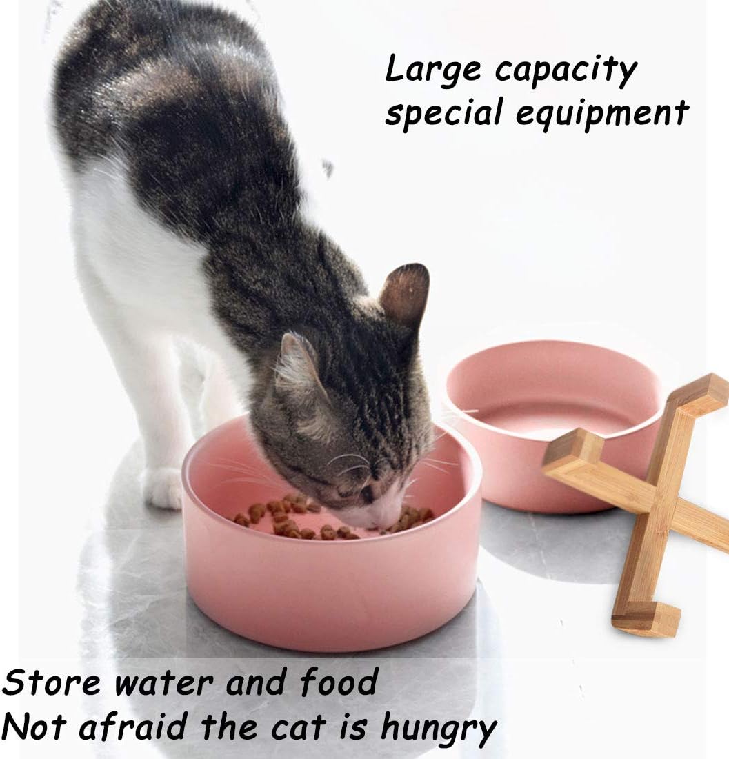 Petygooing Pink Ceramic Dog Cat Bowl Set with Stand, Pet Food and Water Dish,Medium Dog Bowls Anti Slip Set of 2 Cat Bowls Pet Food Bowl- Pet Dishes Small Medium Size Pet (28 OZ /3.6 Cups)