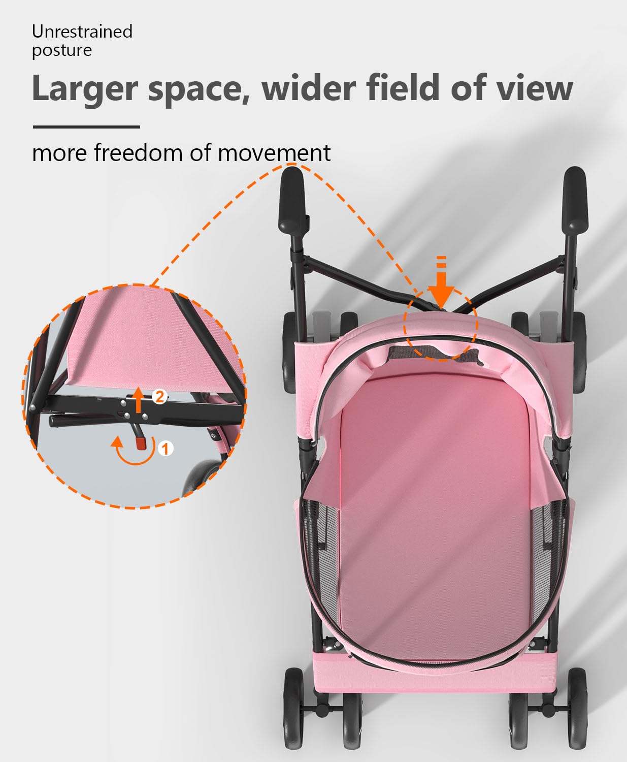 Pet Stroller with 4 Wheels for Small/Medium Pets, Portable Travel Foldable Carrier Jogger for Dog Cat Puppy Kitty, Rear Wheel Breaks, Storage Basket, Visible Mesh with Weather Cover (Pink)