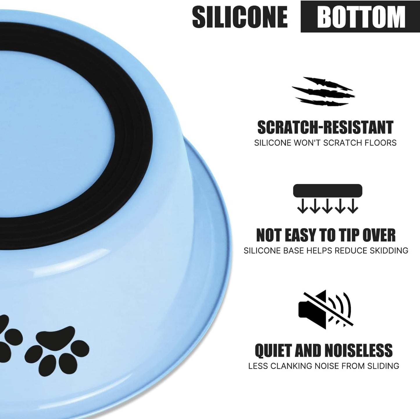 Stainless Steel Dog Bowls, Nonslip Rubber Bottom No Spill Proof Skid Metal Insulated Dog Bowls for Large Medium Small Breed Dogs (Blue, 8.5 Cups/71 OZ)