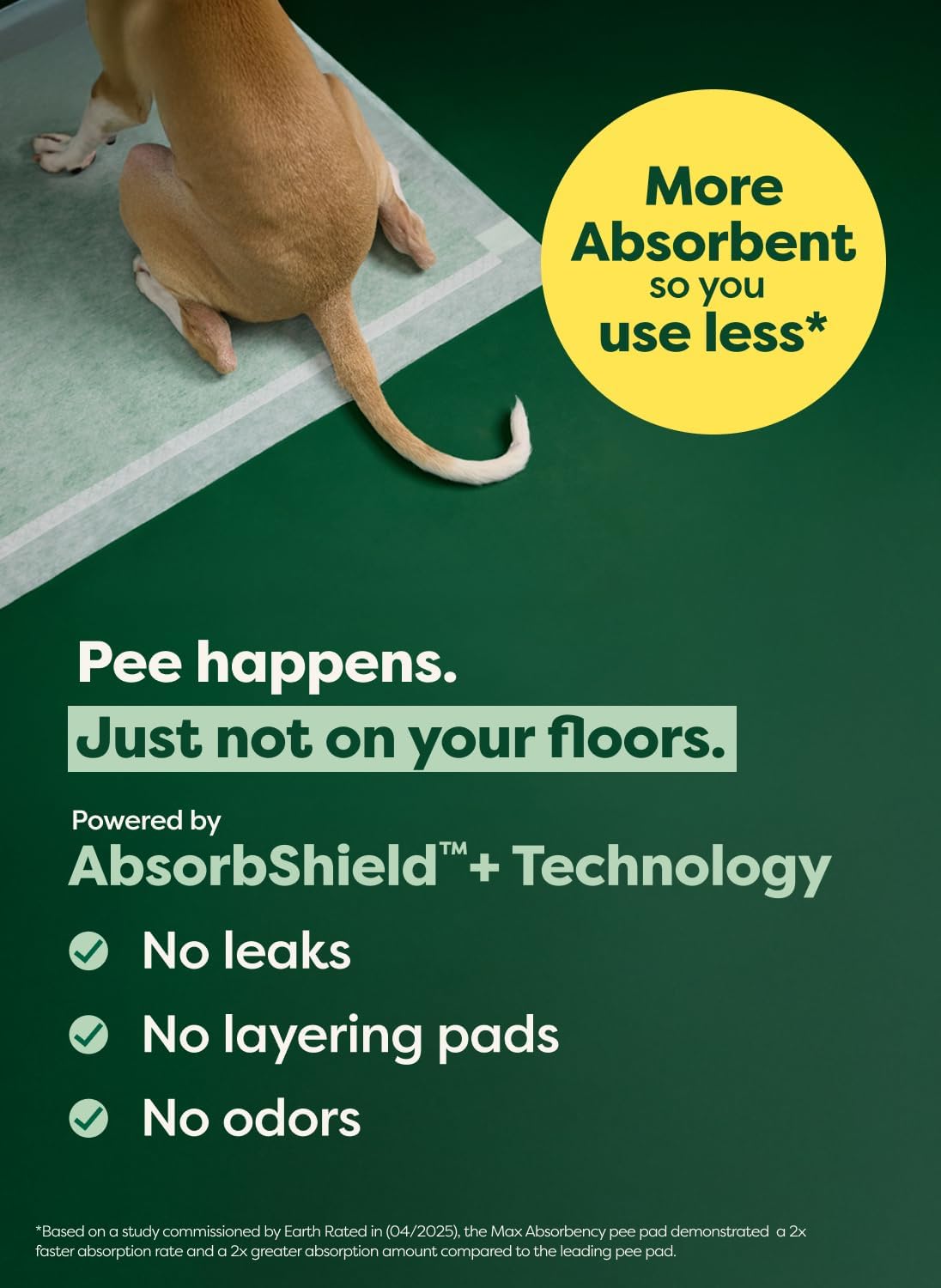 Earth Rated Max Absorbency Puppy Pee Pads for Dogs Absorbs 2X Faster & 2X More, Leak-Proof Odor-Free Potty Training Wee Wee Pad, Unscented, 3XL, 36” x 36”, 24 Count