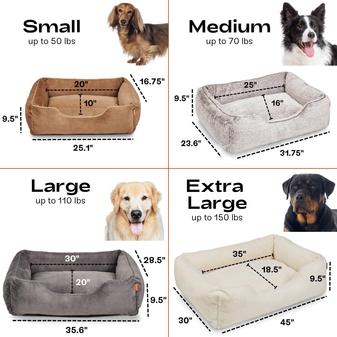 FUZI Luxury Aesthetic Dog Bed with Extra Cover for Small Dogs, Washable Pet Couch, Pet Bed with Sides, Non-Slip Bottom, Soft & Durable Calming Dog Bed, Faux Rabbit Fur, Small 25.1x16.75x9.5 Soft White