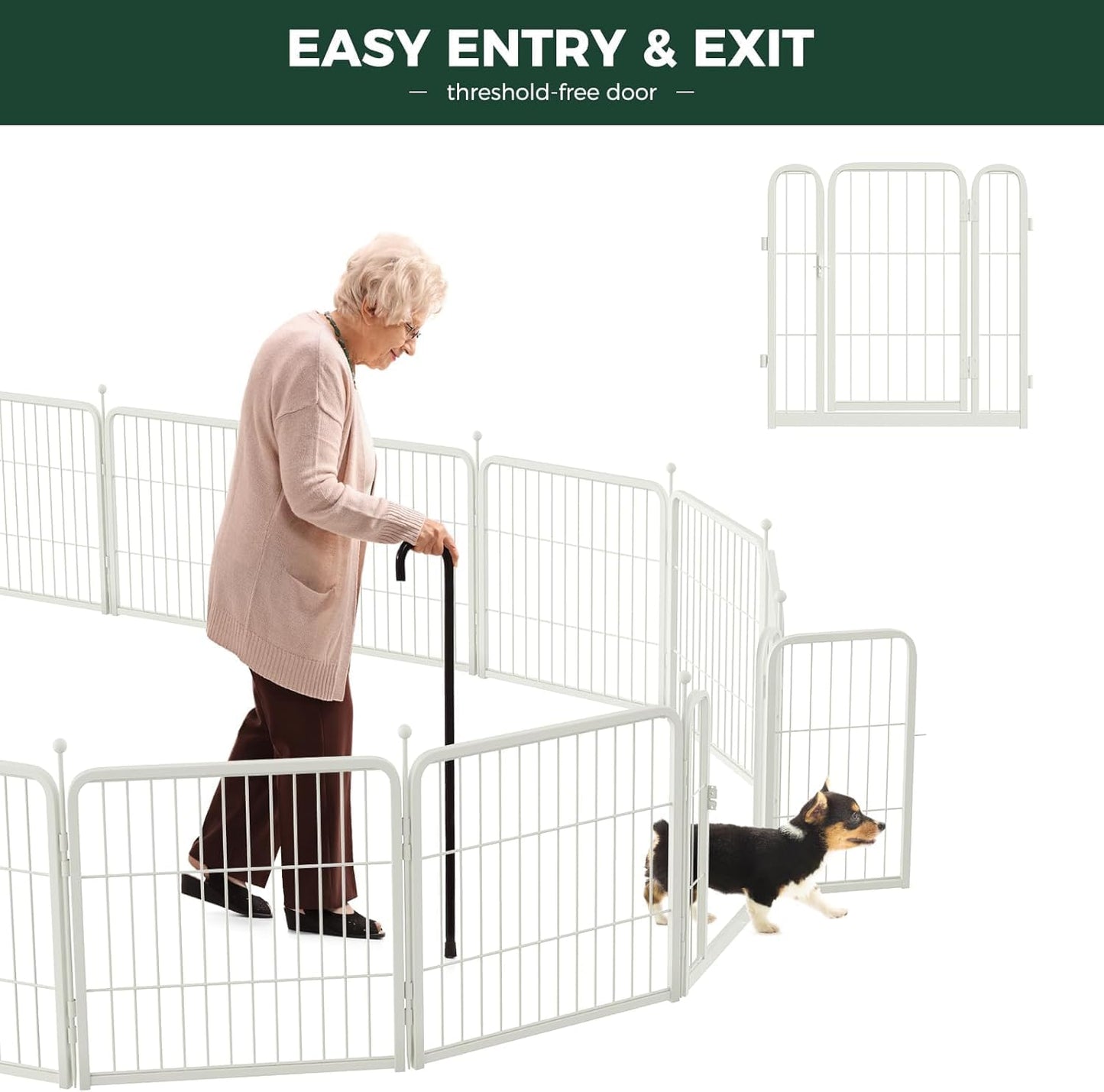 FXW Rollick Unleashed Dog Playpen for Indoor, Yard, RV Camping, 45 inch 8 Panels for Large Dogs, White│Patented