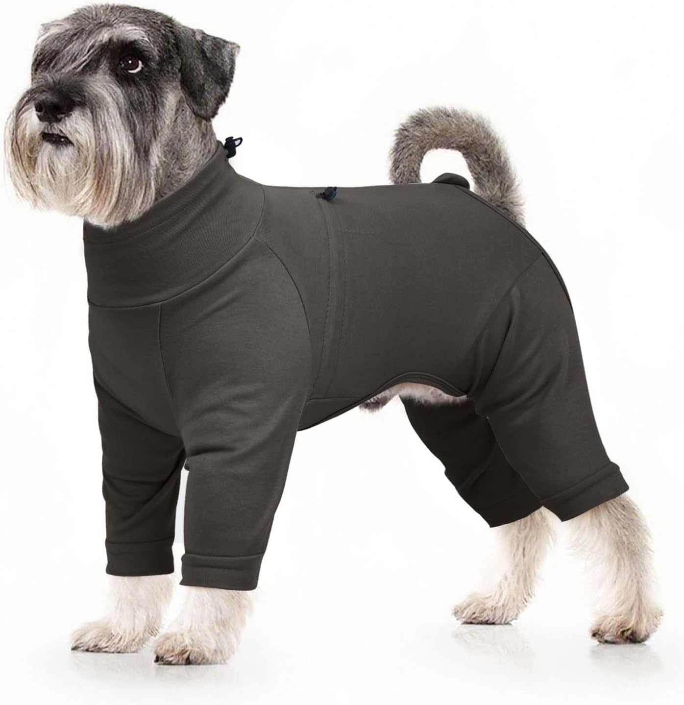 Dog Recovery Suit, Long Sleeve Dogs Pjs for Small Dogs, Easy On/Off Dog Onesies with Back Zipper, Adjustable Anti-Licking Wound Shedding Suits for Pets, Schnauzer, Dachshund, Grey S