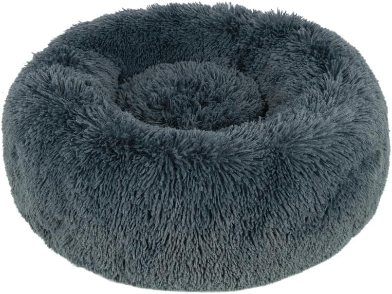 Best Pet Supplies Round Dog Bed with Reversible Pillow, Luxuriously Soft Machine Washable Dog Bed for Small and Medium Breeds - Dark Gray 26" x 22" x H:6.4"
