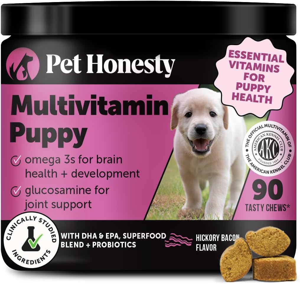 Multivitamin Puppy Treats - Essential Dog Supplements & Vitamins for Learning and Cognitive Development- Probiotics, Omega Fish Oil for Health, Heart & Immunity - Dog Health Supplies