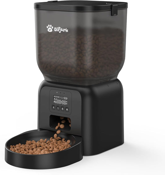 Automatic Dog & Cat Feeder with Freshness Preservation, 4L Timed Cat Feeder with LCD Screen.Up to 6 Meals Per Day and 1-15 Portion for Cats & Dog (Black)