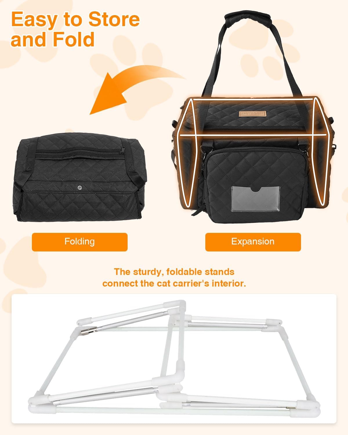 PETUX Small Cat Carrier - Pet Carrier Airline Approved for Kitten Under 10 lb - Escape-Proof, Foldable & Portable Cat Carriers for Travel, Vet Visits with Removable Bag, Safety Buckle ＆ Leash - Black