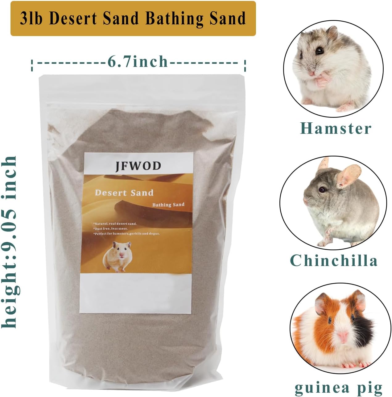 Hamster Bath Sand, 3lb Dust Free Desert Sand or Potty Litter Sand for Hamster Chinchillas Gerbil Syrian Mice Small Animals(Beige)