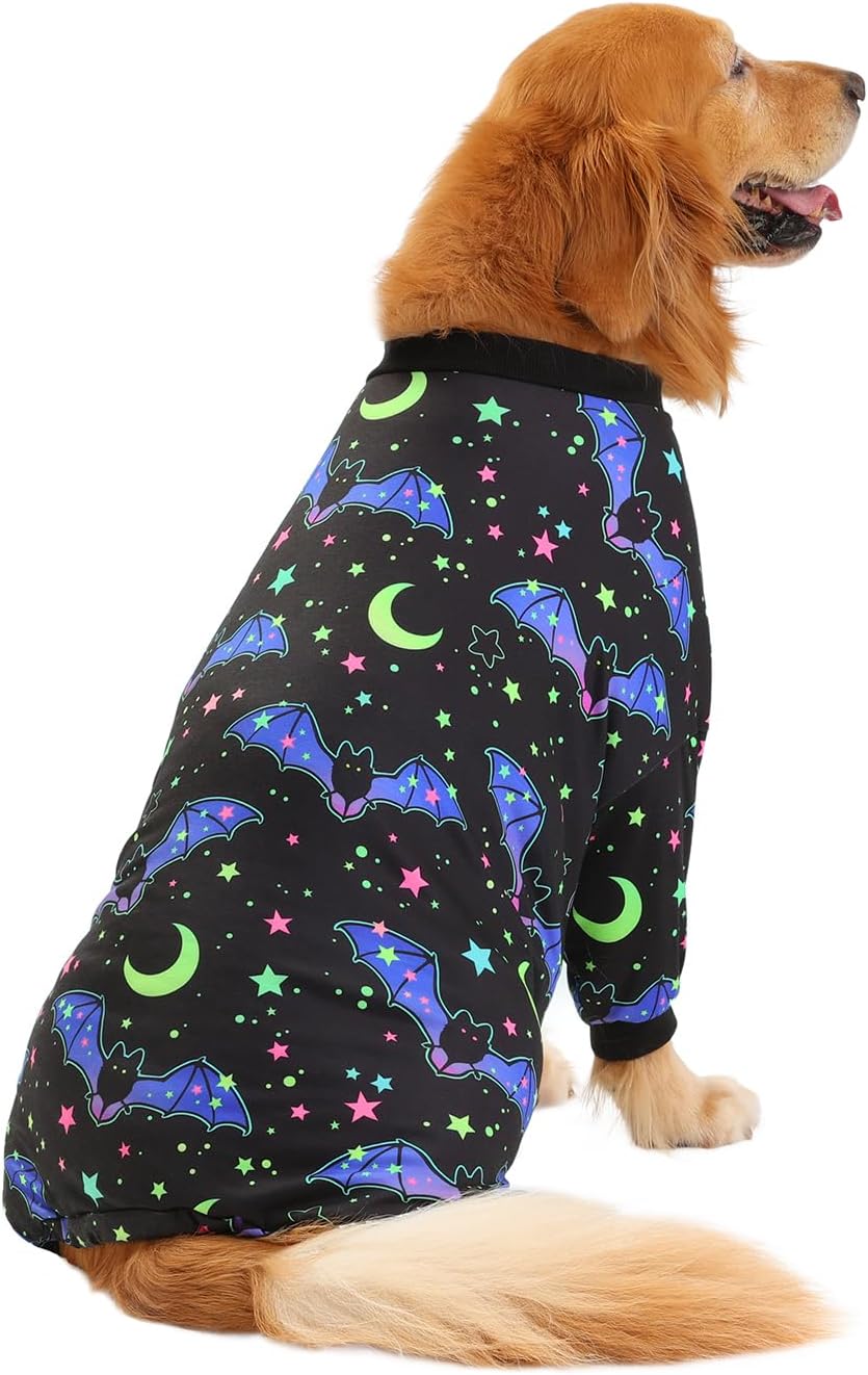 HDE Dog Pajamas One Piece Jumpsuit Lightweight Dog PJs Shirt for M-3XL Dogs Starry Bats - L