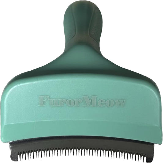 Pet Deshedding Tool with Curve Blade, Cat Grooming Brush, Tight V-shaped Teeth Shedding Comb for Cats and Dogs (Green, Small)
