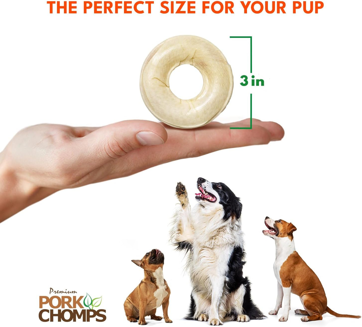 Pork Chomps Pressed Pork Skin Dog Chews, 2.5-inch Rings, Real Chicken, 8 Count