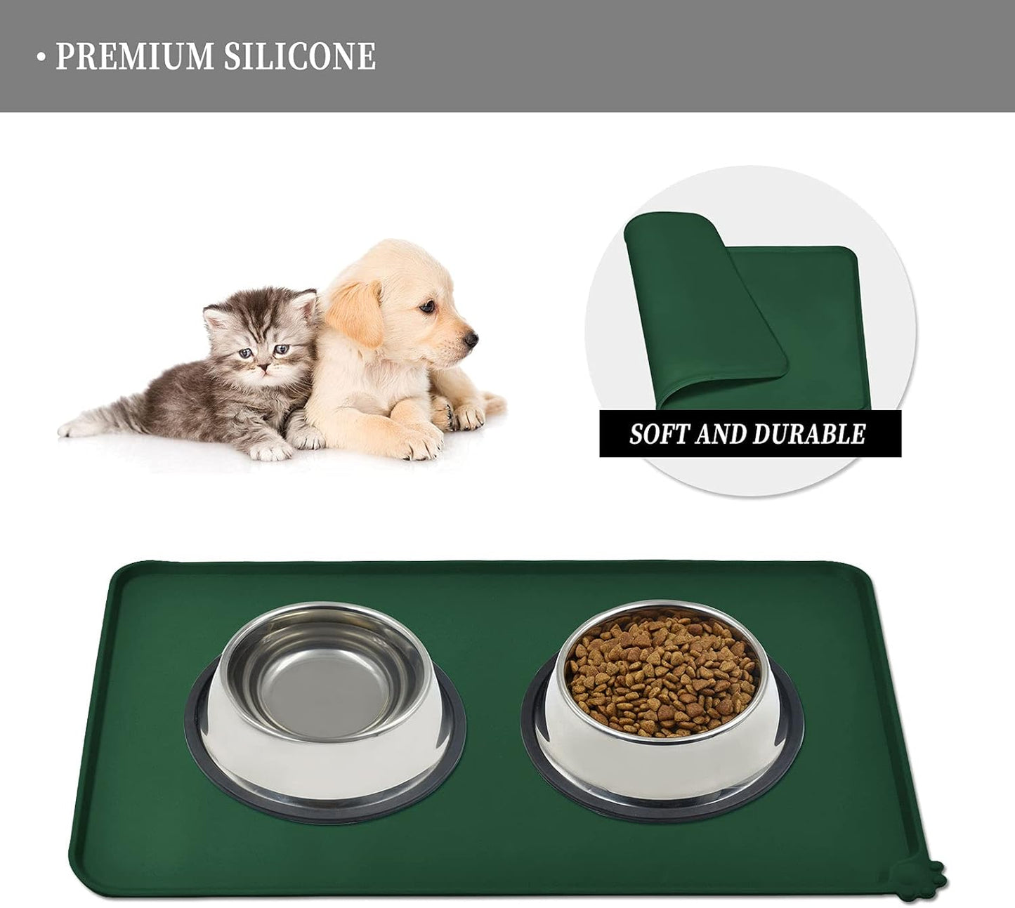 Waterproof Pet Feeding Mat with High Raised Edges, Heavier and Thicker Placemats for Cat Dog Water Bowl with BPA Free, Dogs Cats Food Mats for Messy Drinkers to Prevent Spill and Protect Floors