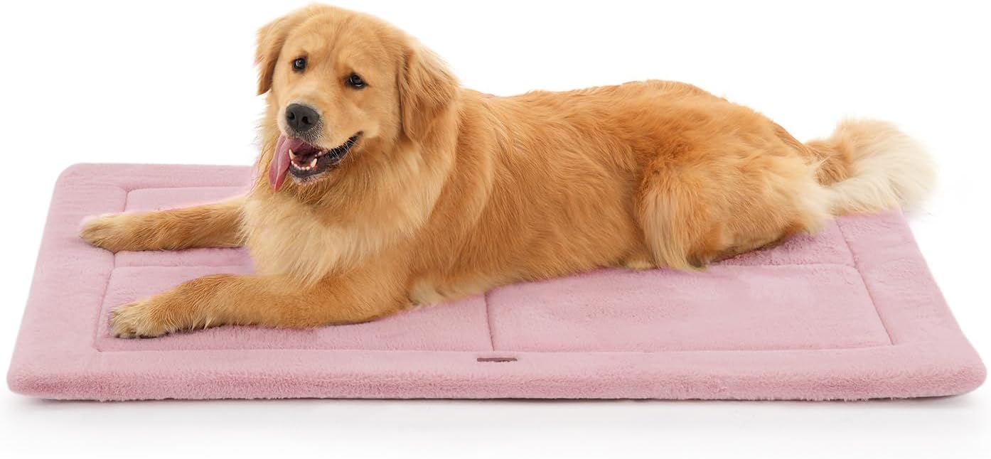 MADE 4 PETS Dog Crate Pad Bed for Large Dogs, Washable & Reversible, Anti-Slip Kennel Mat for Cozy Sleeping, Soft Fluffy Dog Bed for Indoor & Outdoor Use, 41"x29", Pink
