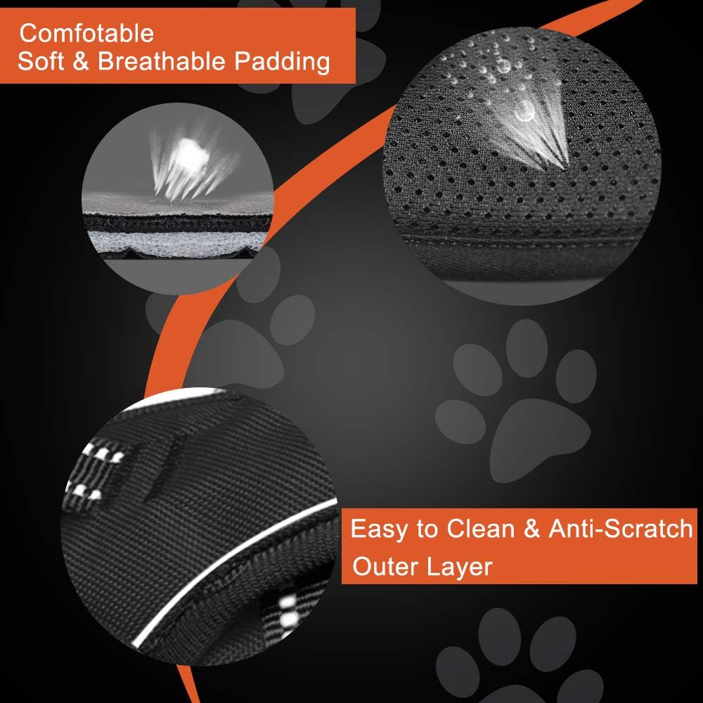 PHOEPET Reflective Dog Harness No Pull Large Breed Vest with 2 Metal Leash Attachment Hooks(XL, Red)