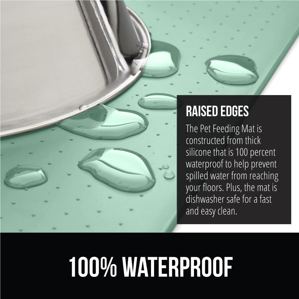 GORILLA GRIP 100% Waterproof Raised Edge BPA Free Silicone Pet Feeding Mat, Dog Cat Food Mats Contain Spills Protects Floors, Placemats for Cats and Dogs Water Bowl, Pets Accessories 32x24 Mint