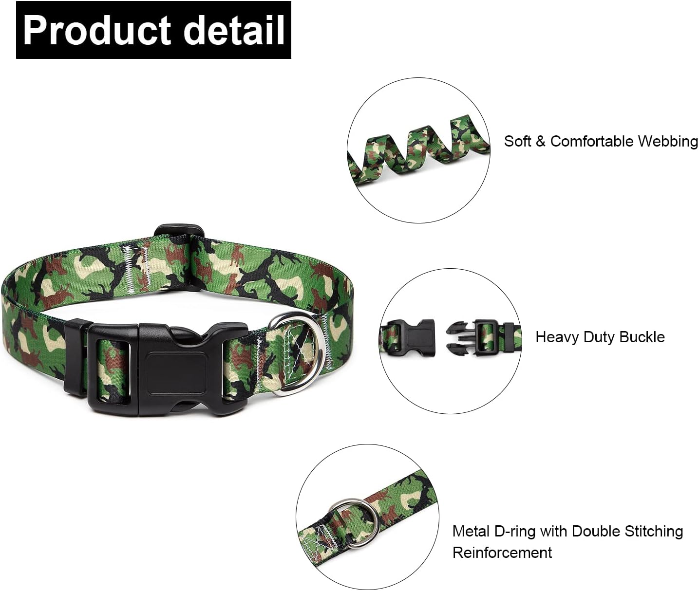 Mercano Adjustable Dog Collar - Special Design Patterns, Soft Nylon Comfortable Durable Pet Collar for Small Medium Large Dogs (L, Dog Camouflage Green)