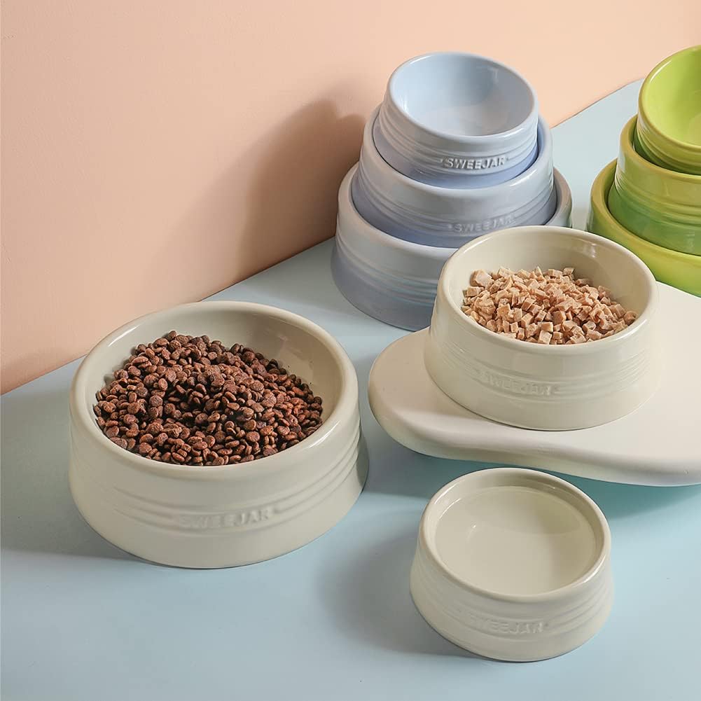 Sweejar Gradient Dog Bowl, Ceramic Dog Food Dish for Medium Dogs and Cat, Porcelain Pet Bowl for Food and Water 18 oz (Beige)