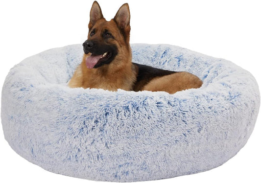 Bedfolks Calming Donut Dog Bed - 45 Inches Round, Plush for Extra Large Dogs, Anti-Anxiety, Washable & Non-Slip (Light Blue, Extra Large)