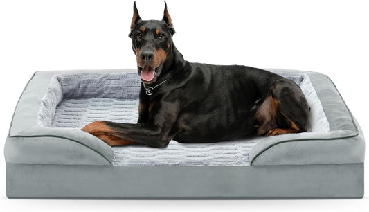 FURTIME Orthopedic Dog Bed for Extra Large Dogs - XL Plus Waterproof Dog Sofa Beds, Supportive Foam Pet Couch Bed with Removable Washable Cover, Waterproof Lining and Nonskid Bottom, Light Grey