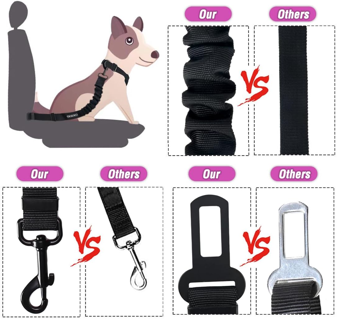 COOYOO Dog Seat Belt, Durability Retractable Dog Car Harness Adjustable Dog Seat Belt for Vehicle Nylon Pet Safety Seat Belts Heavy Duty & Elastic