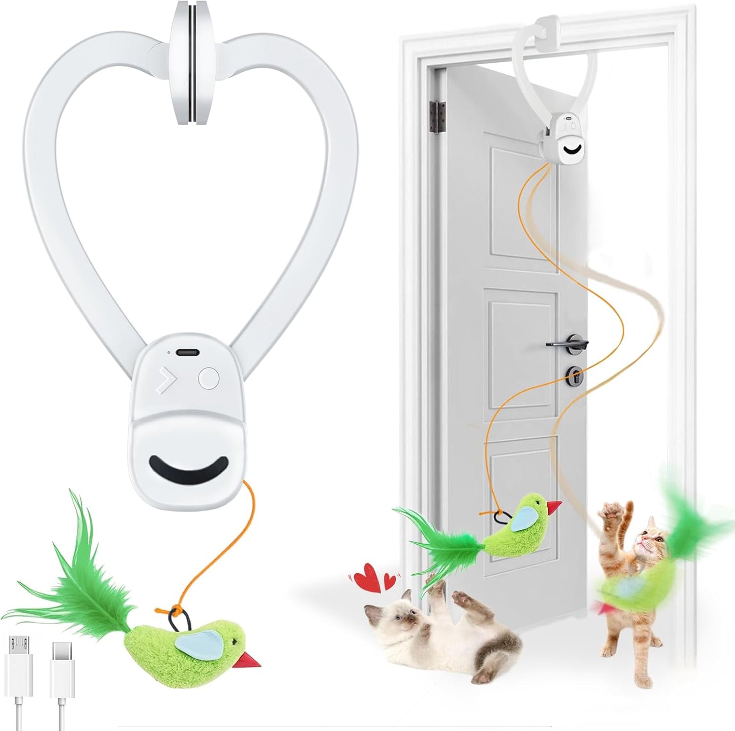 Interactive Cat Toys for Indoor Cats Automatic Electric Flying Bird Feather Wand Toy - Best Kitten & Adult Cat Enrichment Stimulation Toy Hanging Electric Kitty Toys for Bored Cats（White）