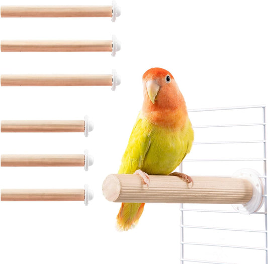 6 Pcs Wooden Bird Cage Perch, Cage Accessories, Parrot Toys, Mimics Wild Branches, for Parakeet, Cockatiel, Conure, Budgie, Lovebird, Small Medium Birds