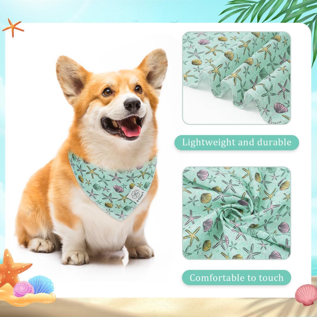 E-Clover Summer Starfish Dog Bandanas & Matching Scrunchie Set Blue Dog Scarf Bibs Pet Bandana with Bow Tie for Small Dogs Puppy Owner Mom