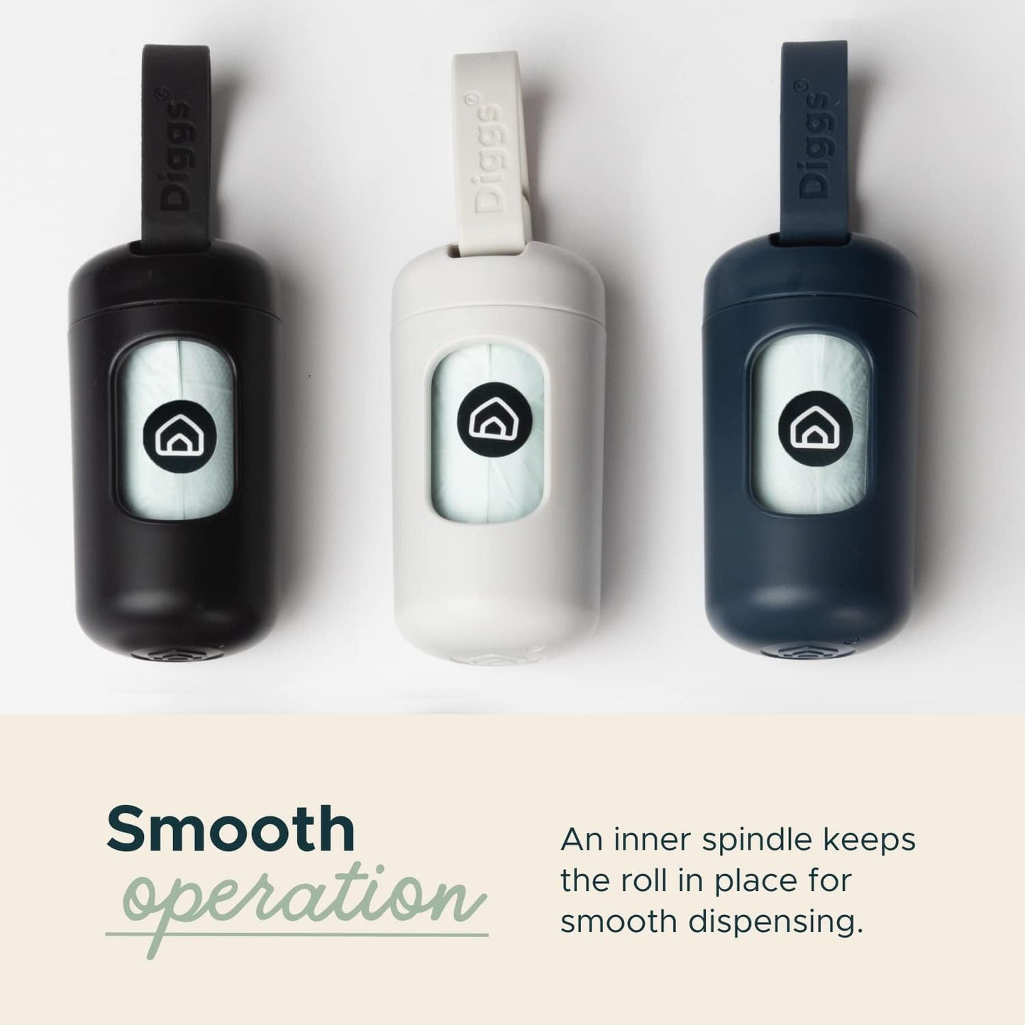 DIGGS Dog Poop Bag Dispenser for Leash - Premium Dog Waste Bag Holder with Easy One-Hand Dispensing (Navy)