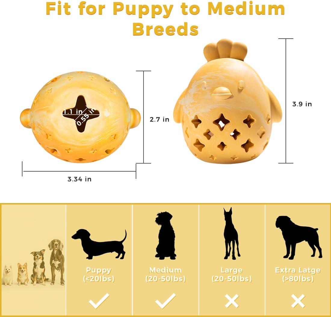 MewaJump Treat Dispenser Dog Toy Puzzle Rubber Chew Toys Treat Food Dispensing Toys for Teeth Cleaning Ball Interactive Enrichment Toys for Puppy, Small, Medium, Large Breeds - Not for Heavy Chewer