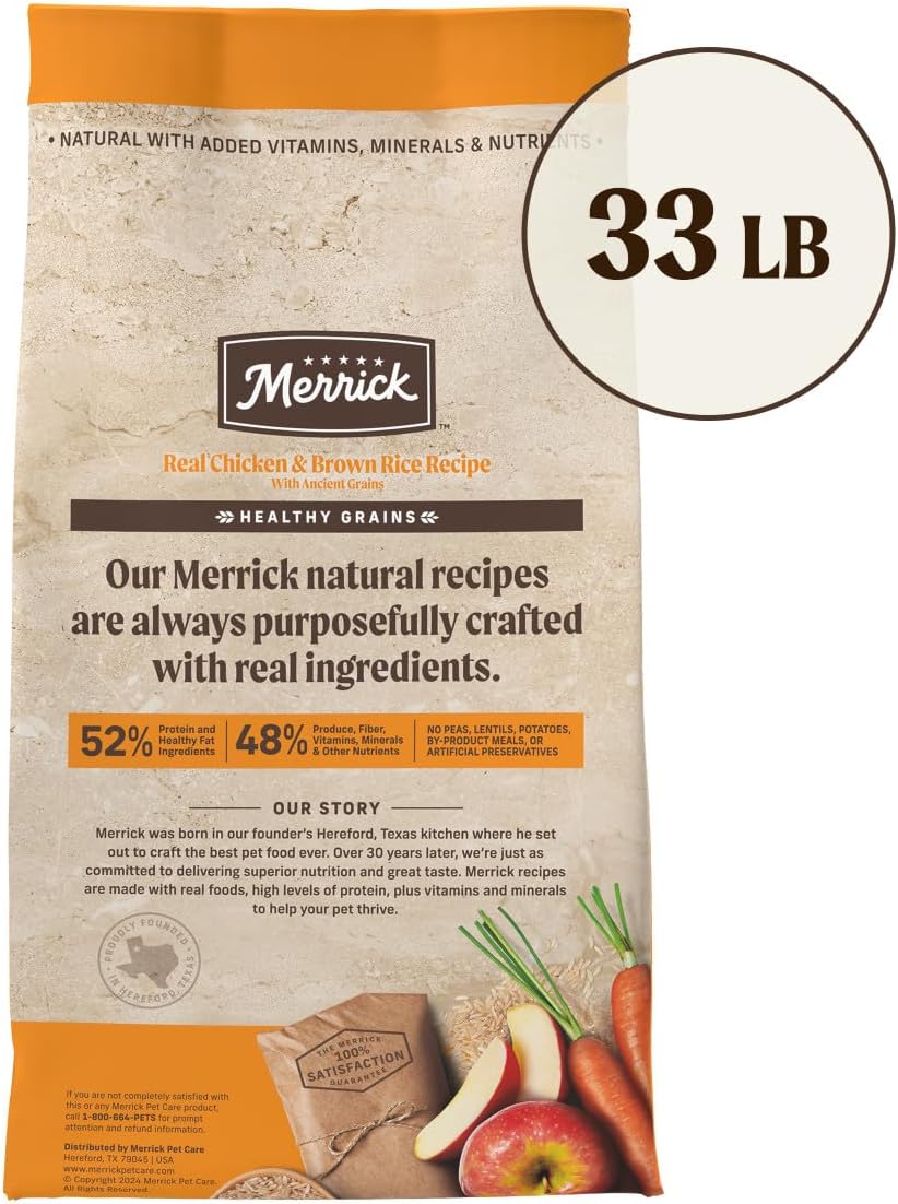 Merrick Healthy Grains Premium Adult Dry Dog Food, Wholesome and Natural Kibble with Chicken and Brown Rice - 33.0 lb. Bag