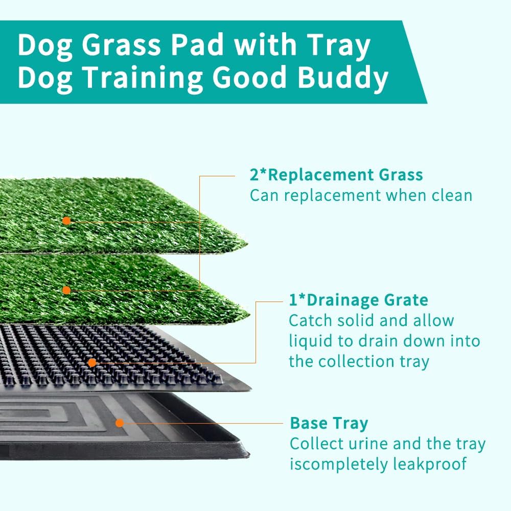 Dog Grass Pad with Tray 30"X20" - Portable Artificial Turf Potty Training Pee Mat for Large or Medium Dogs, Indoor/Outdoor Dog Litter Box for Balcony/Patio, Washable Reusable Fake Grass