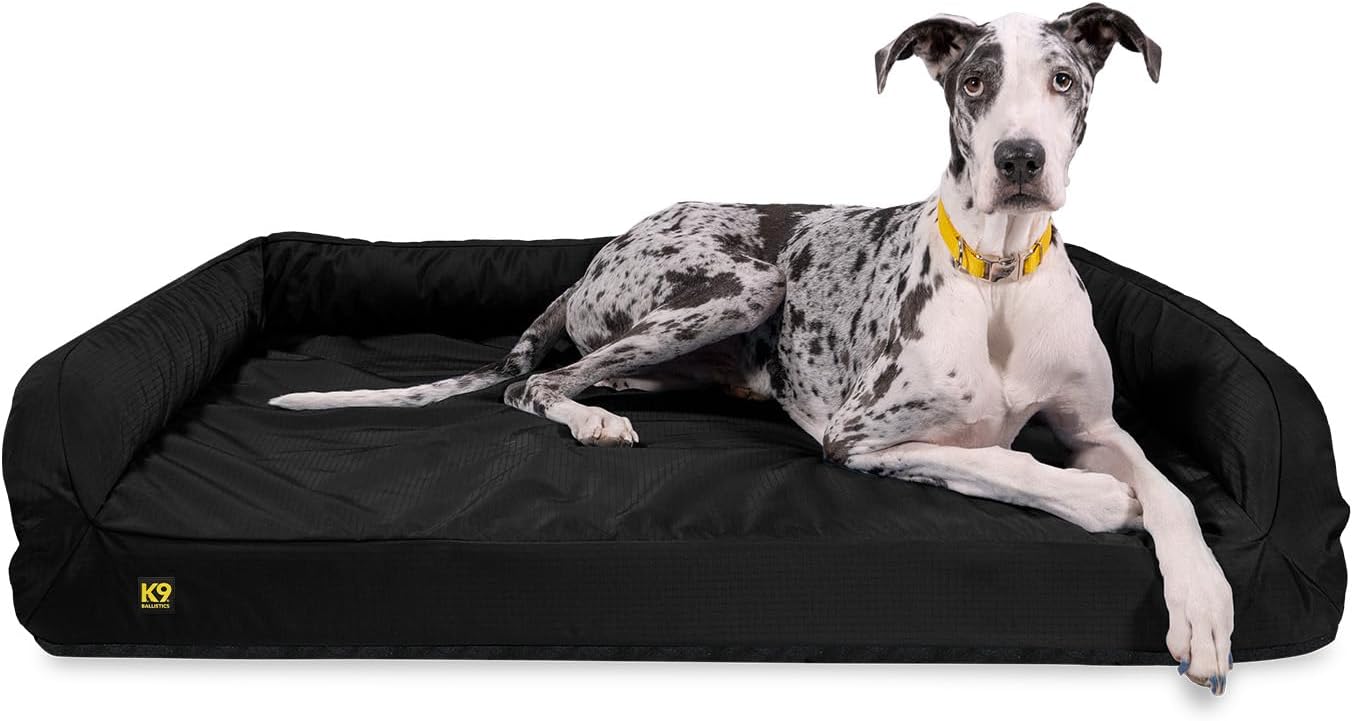 K9 Ballistics Tough Bolster Orthopedic Sofa Dog Bed with Removable Washable Cover - Durable, Water Resistant with Nonskid Bottom - XX-Large, Titanium Premium Finish