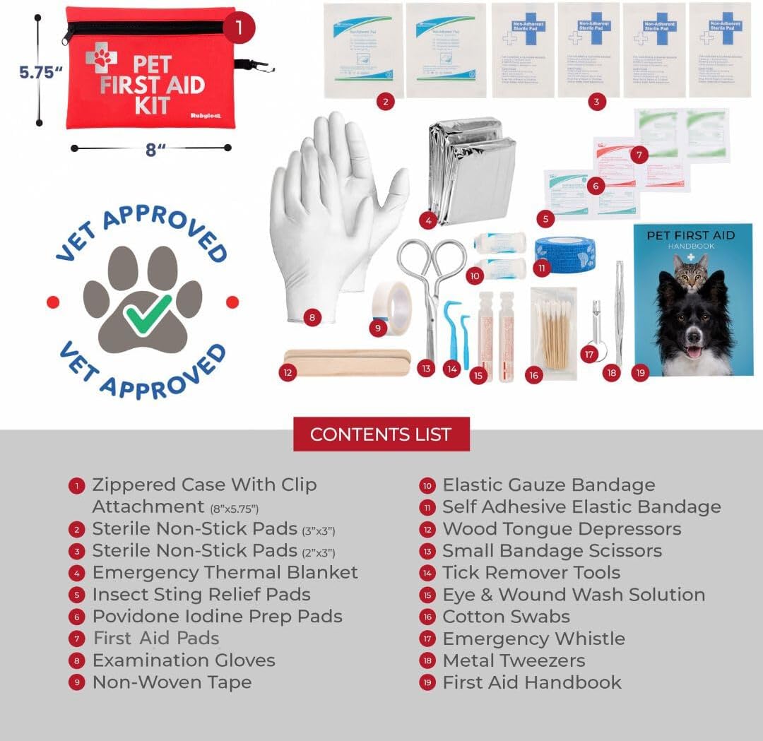 Dog First Aid Kit for Hiking & Travel - Vet Approved Emergency Supplies - Pet First Aid Kit Guide, Tick Remover, Thermal Blanket & More - Compact Dog Hiking Gear for Camping, Hunting, Backpacking