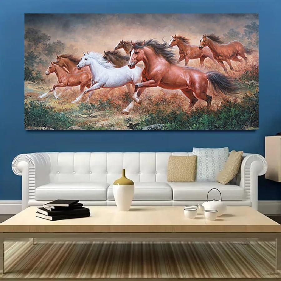Yxbhhym Large Wall Art Running Horse Canvas Wall Art Animal Picture Prints Eight Horses Paintings Posters Animal Artwork for Wall Living Room Decor Framed Modern Farmhouse Decoration-24x48inches