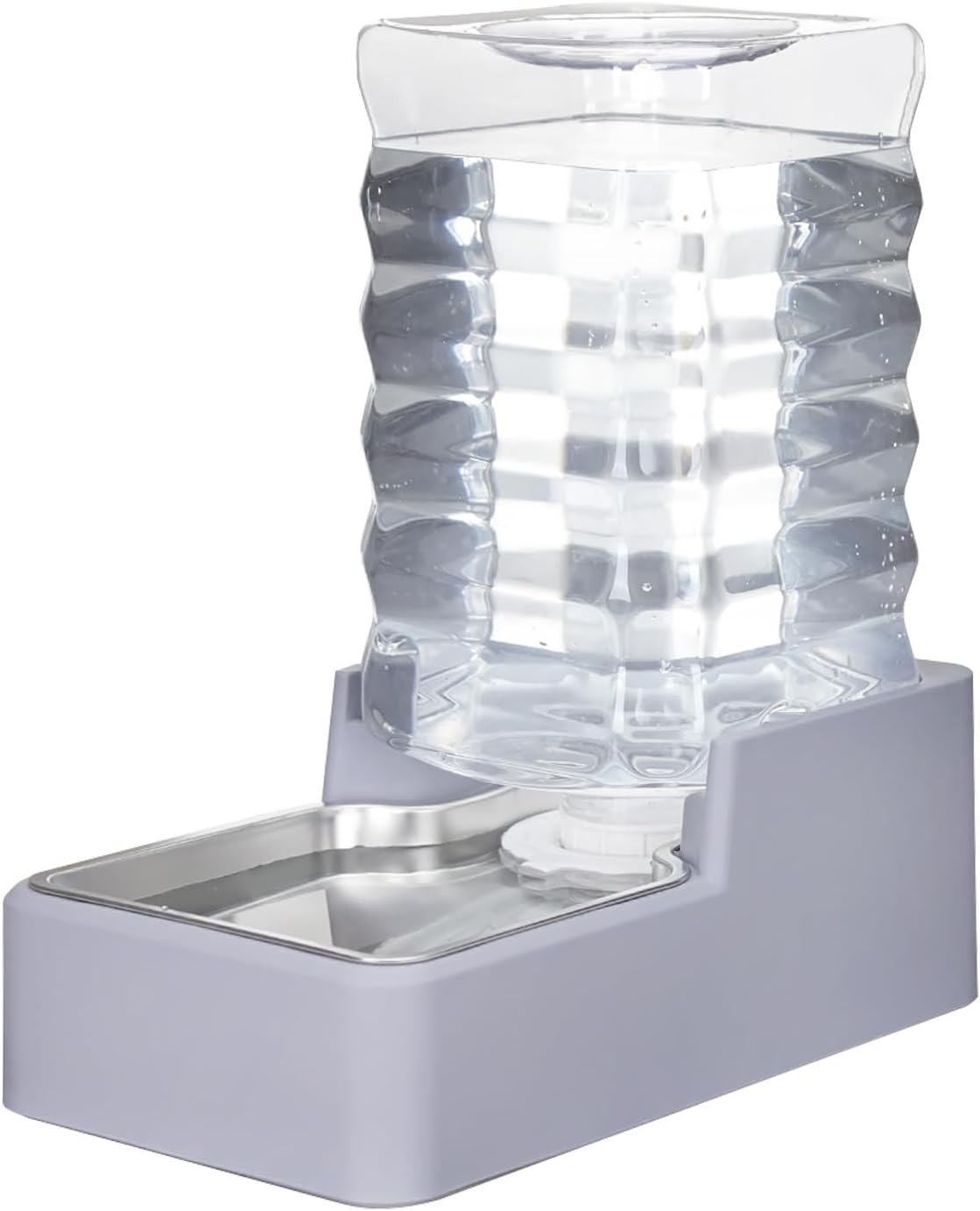 Automatic Pet Water Dispenser: 8L Light Gray Gravity Feeder with Stainless Steel Bowl - BPA-Free for Dogs Cats - No Spill Design