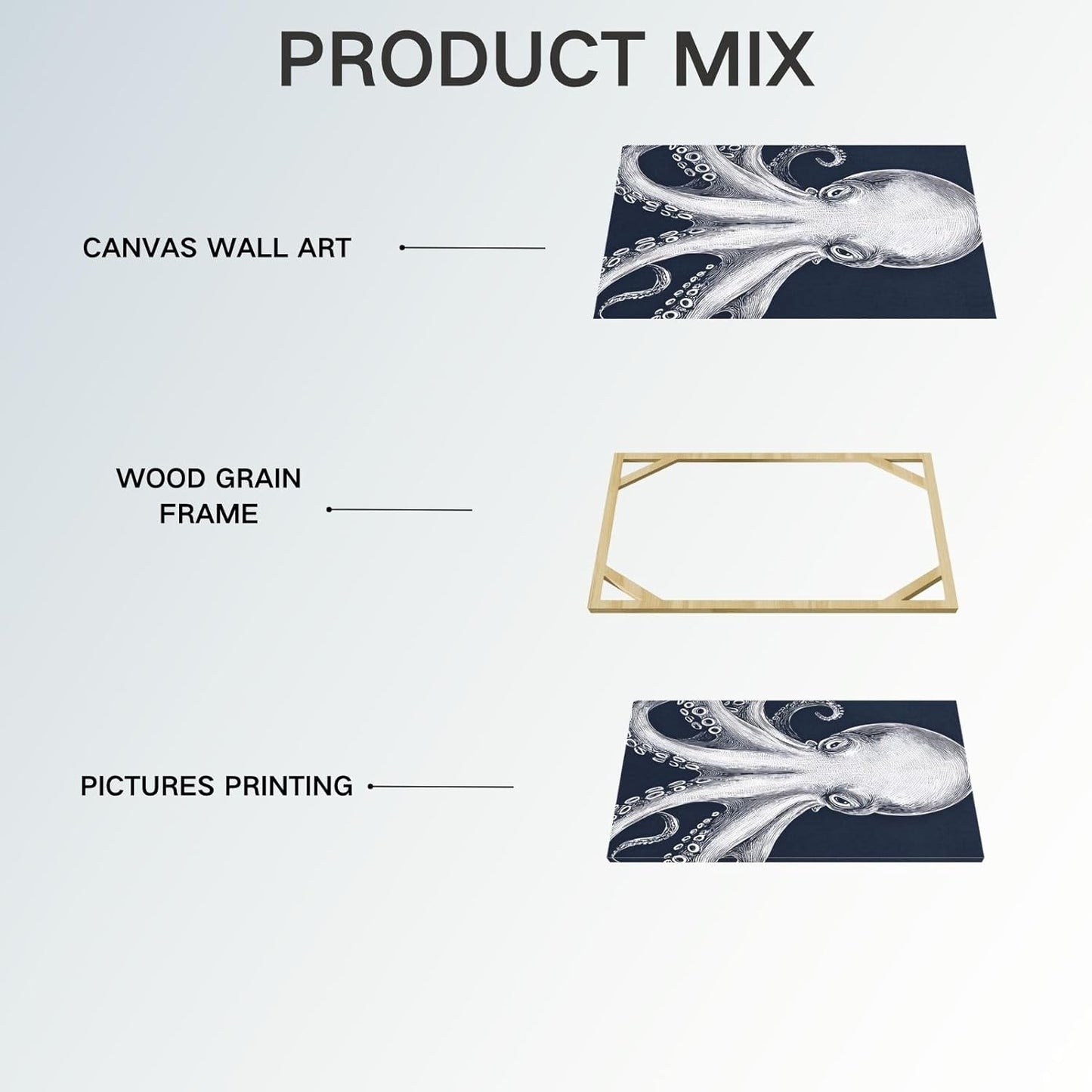 Octopus Wall Decor, Octopus Canvas Wall Art, Ocean Wall Decor,Sea Animal Canvas to Paint for Bathroom, Living Room, Bedroom (16" x 24" x 3 pcs)