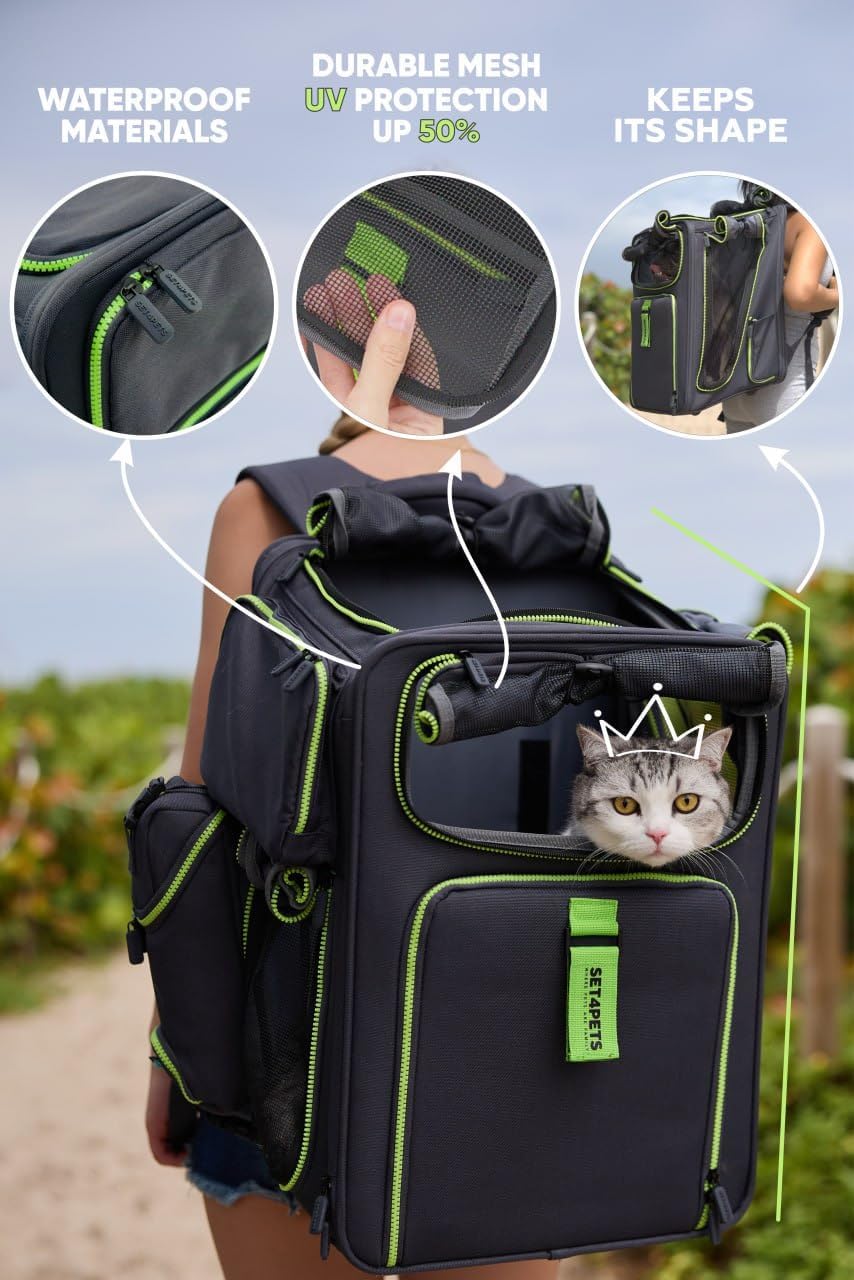 Cat Backpack Carrier & Dog Car Seat for Small Pets Up to 25 lbs - Expandable Cat Carrier Backpack with Breathable Mesh - Waterproof for Travel - 3 in 1