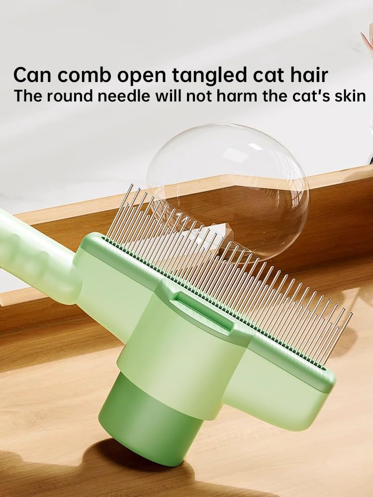 Cat Comb Dog Comb Pet Hair Removal Tool Flea for Cats and Dog Lice Cat Brush with Release Button Self-Cleaning with Long & Short Stainless Steel Metal Teeth for Shedding