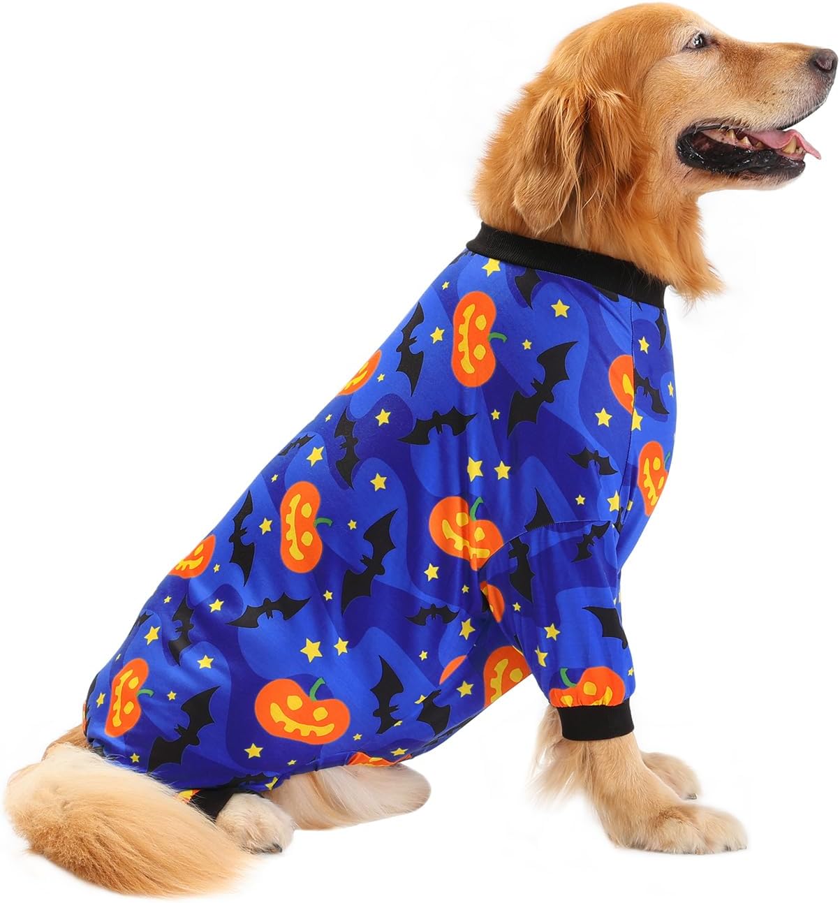 HDE Dog Pajamas One Piece Jumpsuit Lightweight Dog PJs Shirt for M-3XL Dogs Starry Pumpkins - 3XL
