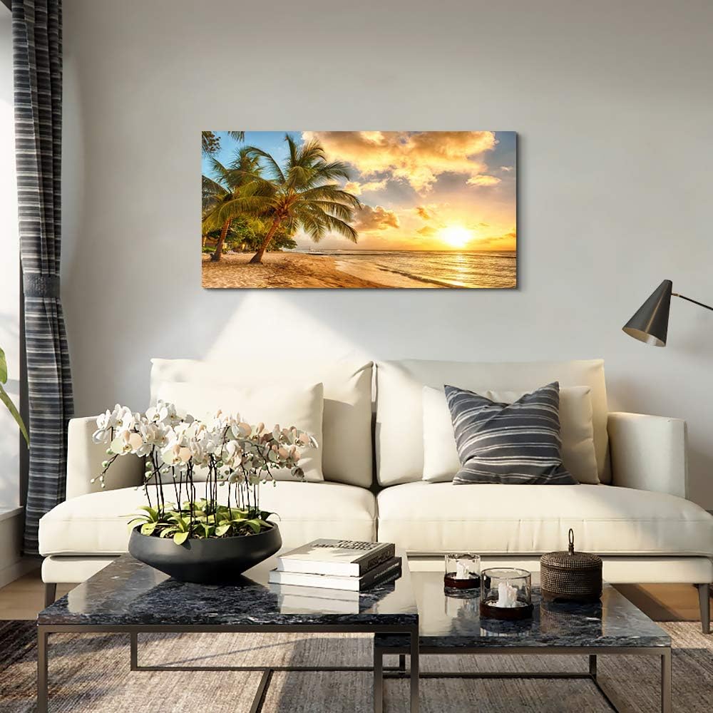 wall art for living room bathroom Wall Decor sun beach sea coconut tree ocean landscape painting to Hang Home Decorations for office bedroom kitchen Works canvas Prints pictures 20" x 40"inch