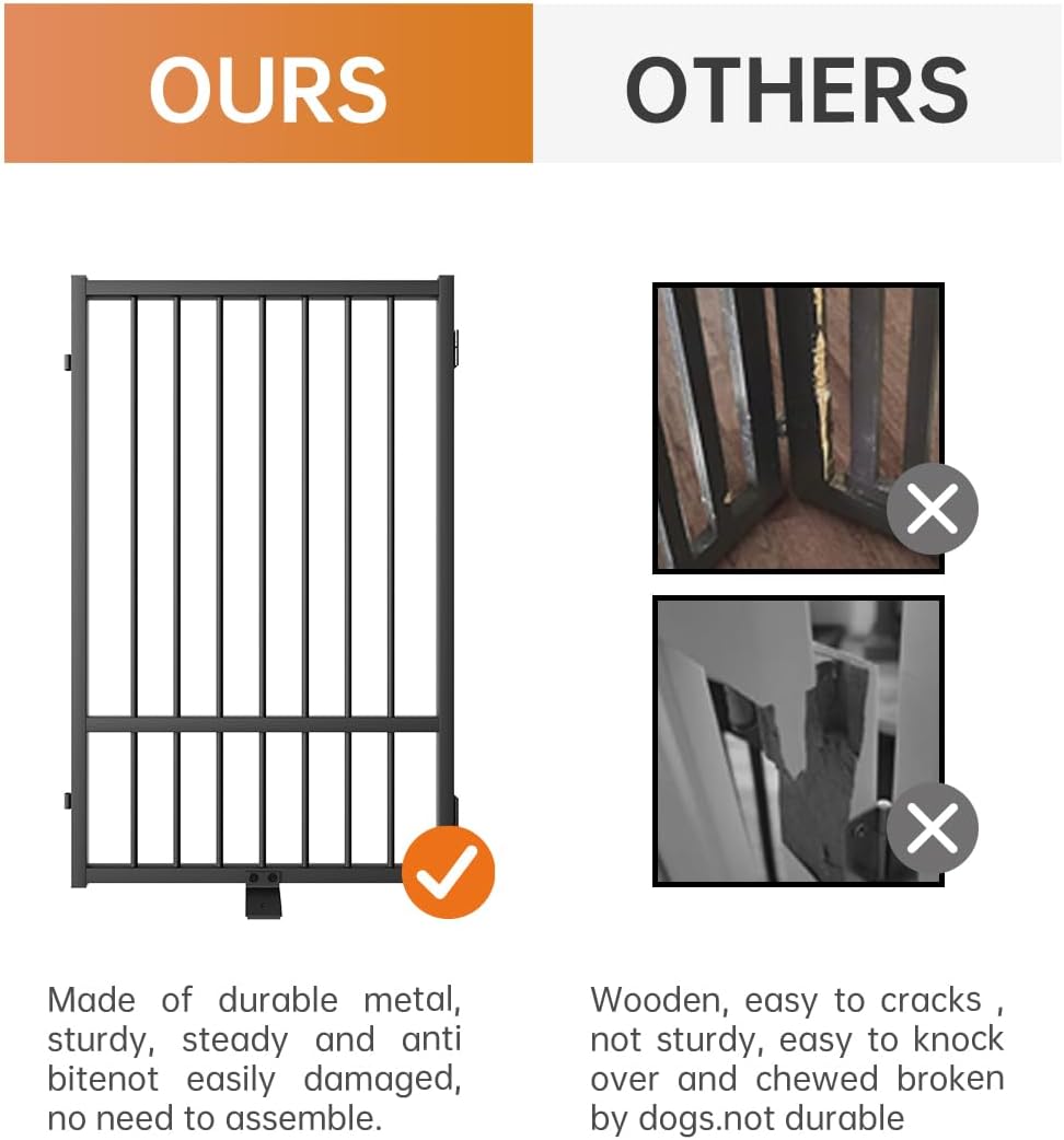 Full Metal Freestanding Dog Gate with Door, 36''Height Foldable Pet Dog Fence for Indoor & Outdoor, 8 Panels Extra Wide Free Standing TallDog Gates for Doorways,House,Stairs,Porch,Deck,Yard