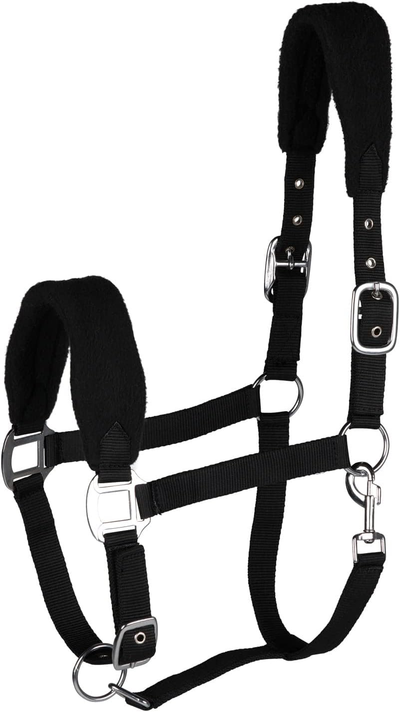 HORZE Kiel Adjustable Horse Halter with Fleece Padding - Black - Horse